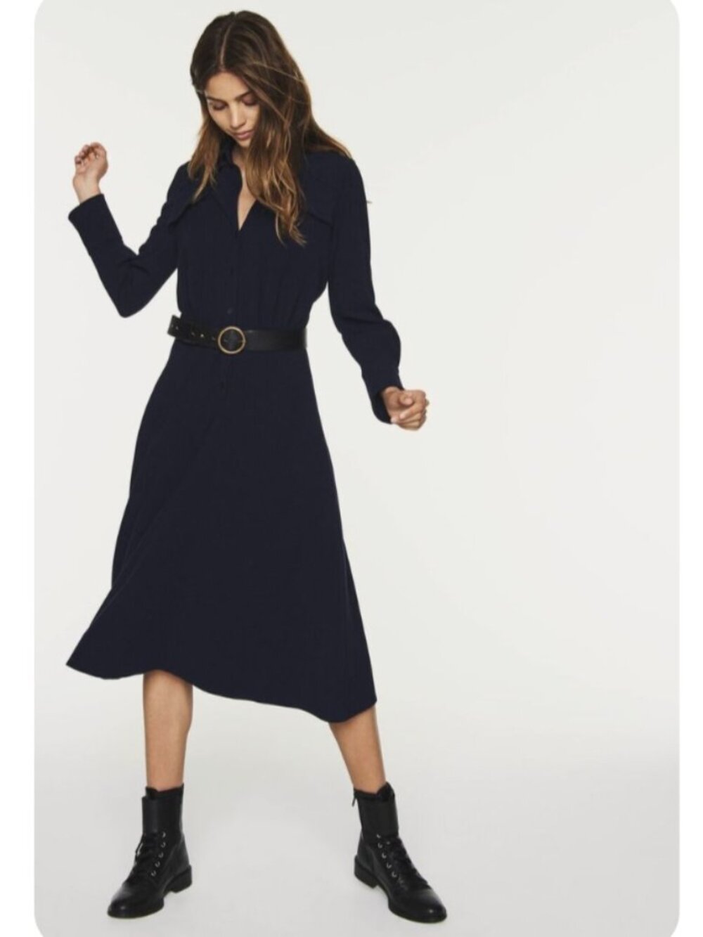 Elegant BA&SH Navy Blue Dress – Parisian Chic – M